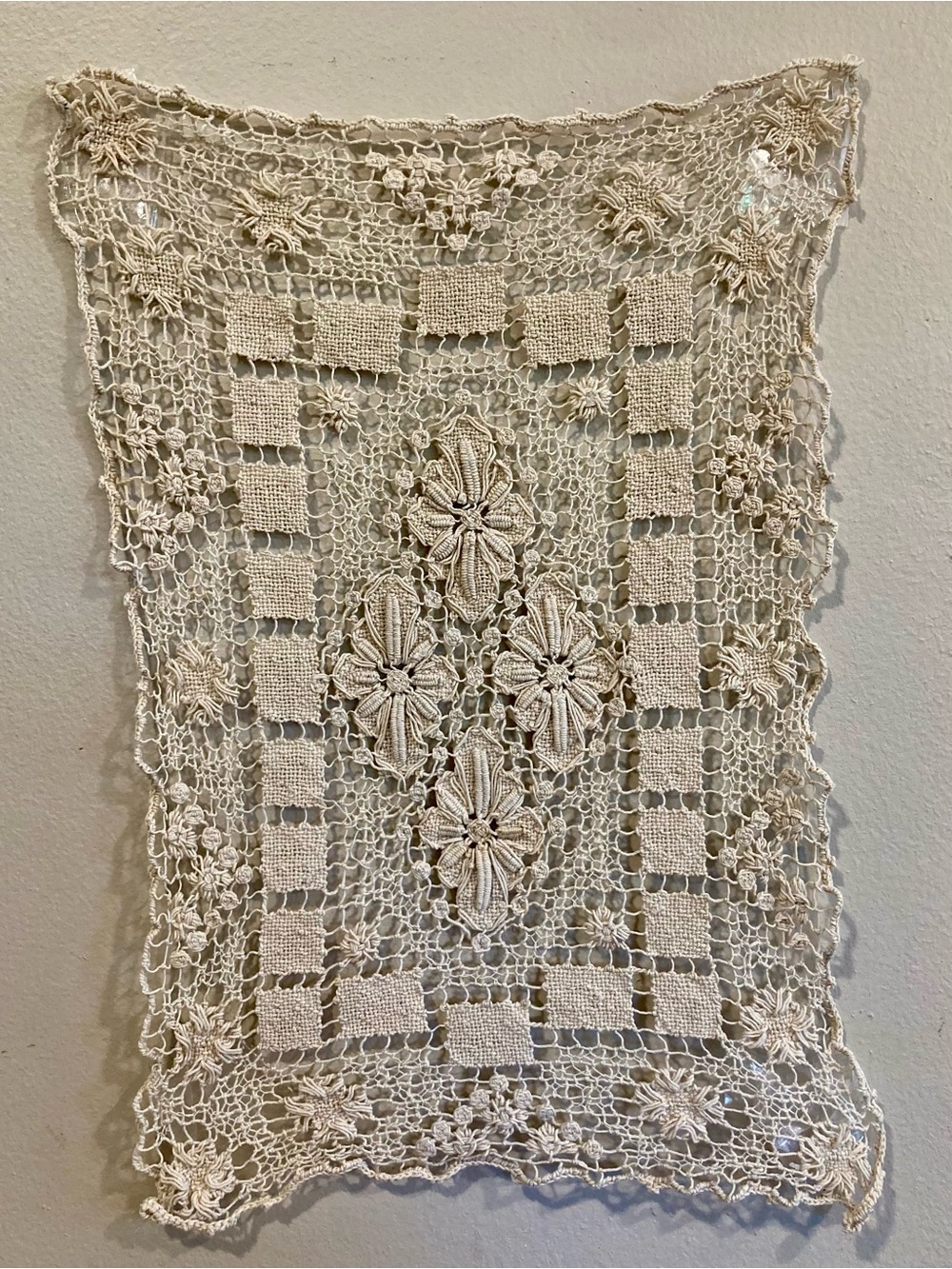 Small Rectangle Doily Table Accent in Cream Flower Design Crochet - Picture 11 of 13
